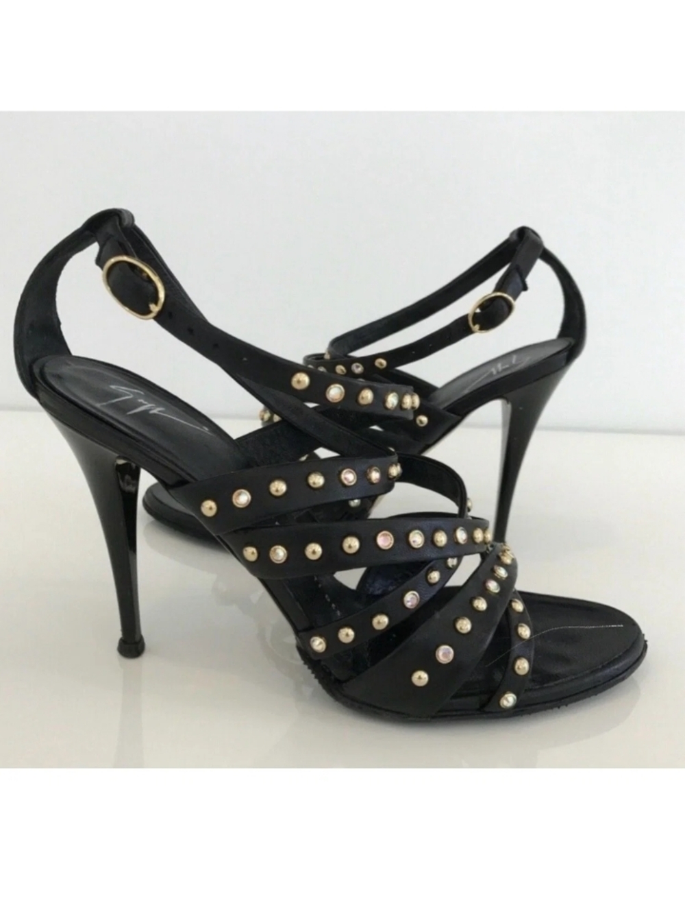 Giuseppe Zanotti Crystal Studded Black Strappy Stiletto Sandals 39